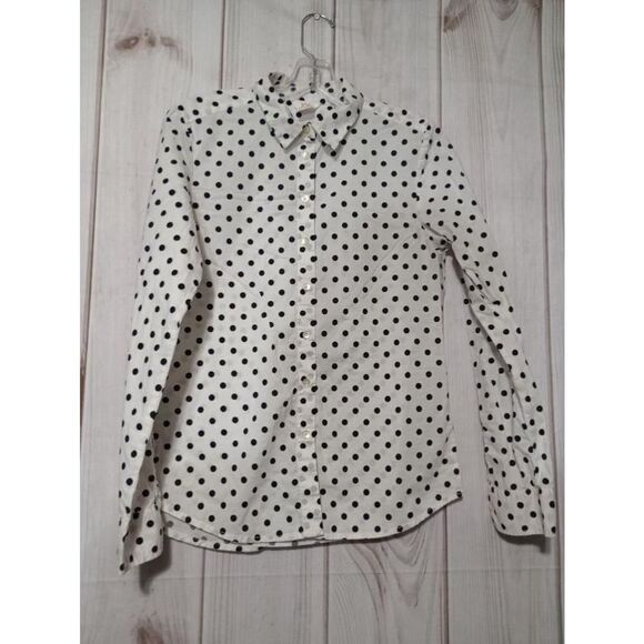 Joe Fresh Shirt Ladies Medium Polka Dot Button Down Shirt White Black - Picture 1 of 7